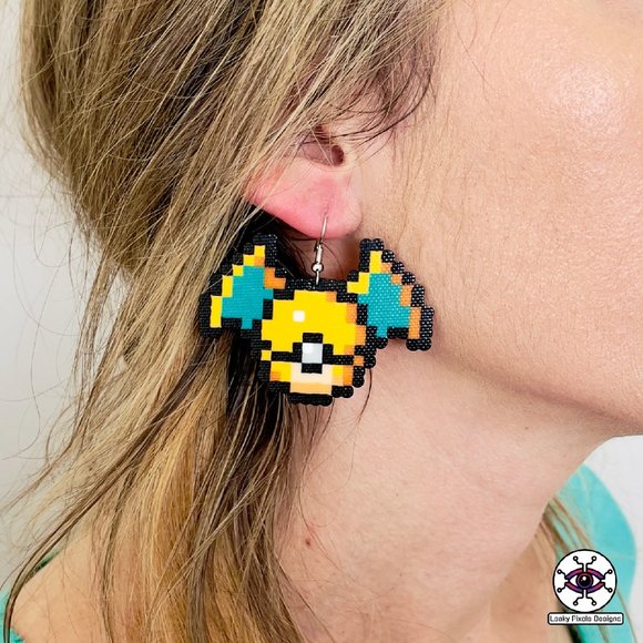 Charizard Pokémon Pokéball Perler Earrings - Picture 3 of 3